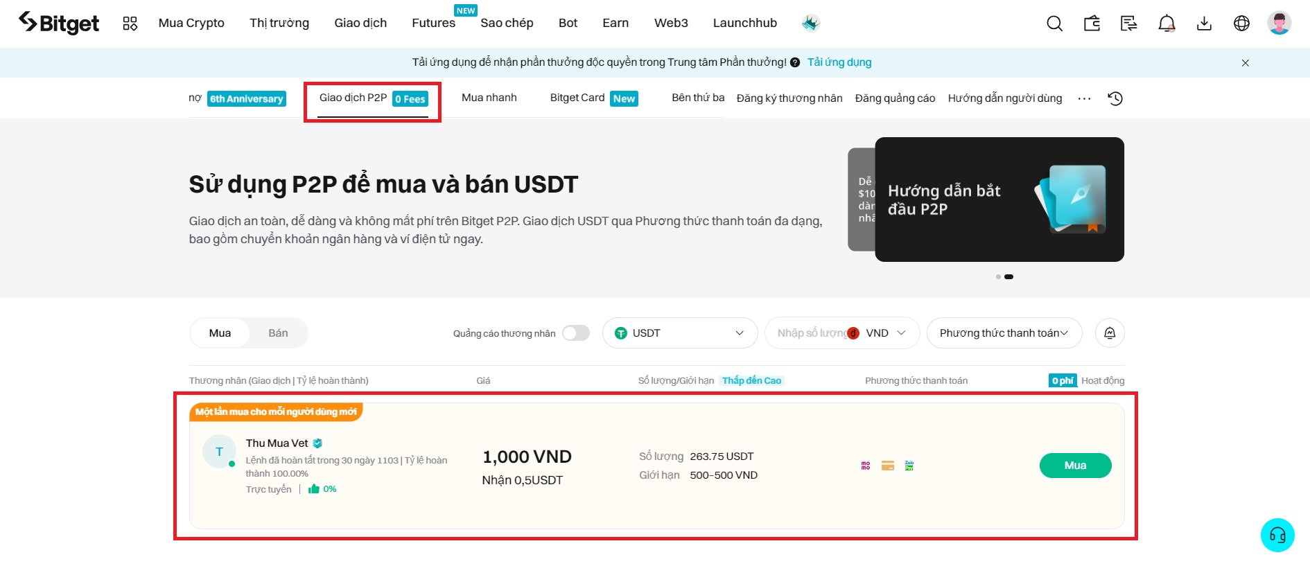 Mua tiền điện tử qua P2P