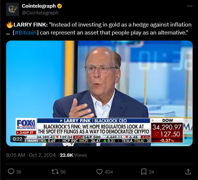 Larry Fink CEO của BlackRock phát biểu với Fox Business